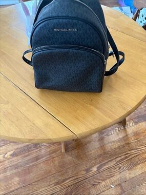 Michael Kors Black Logo-Print Backpack with Gold-Tone Accents